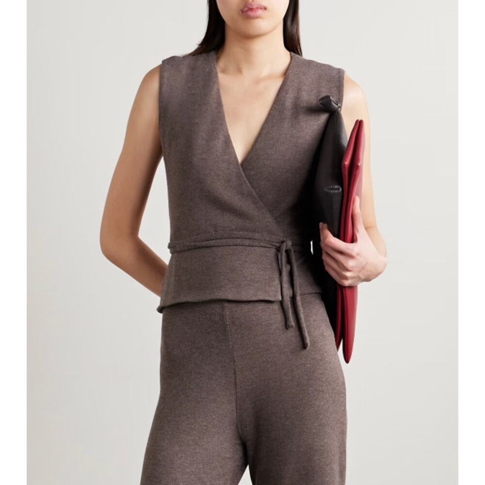 LESET | Lauren Brushed Jersey Wrap Top in Brown M